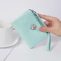 Chic mint green short women's clutch wallet with wrist strap and decorative crystal stud - Green