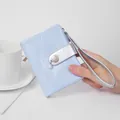 Blue cracked leather women's short wallet with pearl charm and silver wristlet - Blue