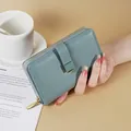 Elegant blue-grey medium sized women's wallet with multiple card slots and zipper - 14.5*3*9cm / Blue