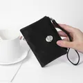 Black fashion wristlet coin purse with decorative crystal buckle for women - Black