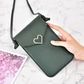 Slim dark green crossbody phone bag featuring a stylish gold heart-shaped buckle - Dark Green