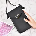 Elegant black ultra-thin crossbody cell phone bag with golden heart buckle decoration - Black