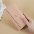 Elegant pink long quilted wallet clutch for women with minimalist gold hardware detail - Pink