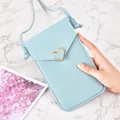 Light blue slim crossbody phone bag with heart gold buckle - Sky Blue