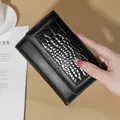 Black crocodile pattern patchwork trifold wallet for women with medium capacity - 15*2.5*10cm / Black