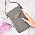 Ultradunne grijze crossbody telefoontas met een stijlvol goudkleurig hartvormig gespontwerp - donkergrijs