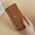 Elegant cognac brown faux leather long wallet for women with large capacity clutch design - Brown