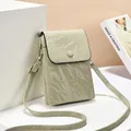 Small crossbody phone bag in light green marble texture leather - 14*3*19cm / Green