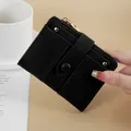 Compact black PU leather bi-fold wallet for women with zipper coin pocket and card slots - Black
