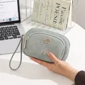 Elegante salbeigrüne Handgelenktasche aus Kunstleder mit Doppelreißverschluss für Damen - Blau