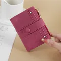 Compact magenta PU leather bifold wallet for women featuring a zipper and card slots - Red
