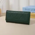 Elegant dark green rhombus quilted long wallet for women featuring multi-card slots - Green