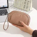 Women's double zipper large capacity clutch wristlet in brown leather texture finish - Brown