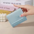 Japanese style light blue short wallet with a cute embossed rabbit design and clasp - Blue