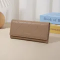 Simple brown quilted long wallet with multiple card slots for women - Apricot