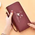 Elegant burgundy long wallet for women with butterfly print and a detachable wrist strap - Burgundy