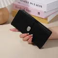Portefeuille long élégant en cuir PU noir pour femme avec boucle en métal et fentes pour cartes - Noir