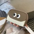 Portamonete in pelle da polso con occhi a cartone animato, design a contrasto marrone e bianco - Grigio