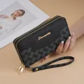 Elegante lange Damen-Geldbörse in Schwarz und Grau mit praktischem Doppelreißverschluss - Wellenmuster Patchwork Schwarz