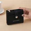 Elegant black lychee-texture PU leather mini wallet with secure zipper and card slots - Black