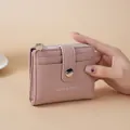 Elegant pink lychee texture PU leather mini wallet with zipper and multiple card slots - Pink