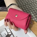 Compact mini fuchsia pebble leather coin purse with elegant gold snap button closure - Rose Red