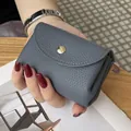 Handmade grey genuine pebbled leather mini coin purse with gold snap button closure - Smoky Blue