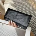 Black crinkled leather ultra-thin women's wallet card holder combo stylish 2025 - Black
