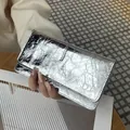 Elegant silver metallic crinkle texture slim wallet with flap closure for women - Silver
