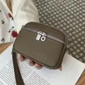 Mini olive green litchi grain leather coin purse for women with double silver zippers - Khaki