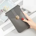 Elegant gray PU leather crossbody phone bag with gold metal lock for women - Dark Gray