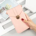 Minimalist pink crossbody phone bag with a stylish gold buckle closure for women - Pink