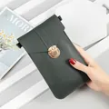 Elegant dark green textured leather mobile phone crossbody bag with gold-tone lock - Dark Green