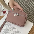Stylish dusty rose pebbled leather mini coin purse with double zippers for women - Lotus Purple