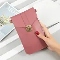 Minimalist pink Korean-style crossbody phone bag with elegant gold-tone lock buckle - Dusty Pink