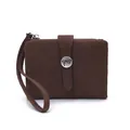 Compact brown faux leather wallet for women with butterfly clasp and wrist strap - Short Wallet / 12x9x2.5cm / Coffee