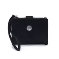 Minimalist black textured short wallet for women featuring a silver butterfly clasp and wristlet - Short Wallet / 12x9x2.5cm / Black