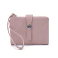Elegant pink short wallet for women featuring a stylish bowknot buckle and wristlet strap - Short Wallet / 12x9x2.5cm / Pink