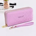 Elegant purple long wallet with dual zippers and wrist strap for women and girls - Long Style (FC181207) / Purple