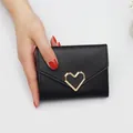 Elegant black short bi-fold wallet with gold heart-shaped hardware decoration - Heart Style / Black