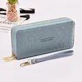 Elegant light blue double zipper long wallet with wrist strap and rose pattern - Long Style (FC181207) / Blue