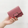 Elegant small pink tri-fold wallet for women featuring a minimalist metal buckle closure - Cube Style / Deep Pink