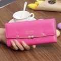 Elegant hot pink long wallet for women with cute bowknot and golden rivet details - Rose Red