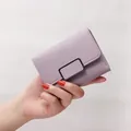 Compact lavender bifold wallet for women featuring an elegant rectangular metal buckle - Cube Style / Light Purple