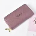 Purple women's long wallet featuring double zipper design and quilted rose pattern texture - Long Style (FC181207) / Deep purple