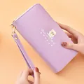 Cute purple long wallet for women with cartoon bear design and convenient wrist strap - Purple Cartoon Bear Style / Purple