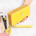 Stylish yellow long women's wallet with cute daisy design and double zippers wristlet - Yellow
