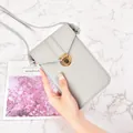 Elegant grey faux leather minimalist crossbody phone bag with a stylish gold clasp - Light Gray