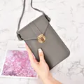 Grey faux leather small crossbody phone bag with an elegant gold buckle closure - Dark Gray