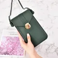 Petit sac à bandoulière vertical vert foncé pour téléphone portable avec fermoir doré. - Vert Foncé
